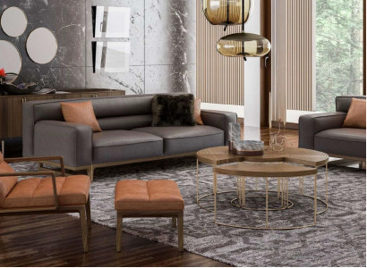 Brown living room suite luxurious 3-seater Stivloller armchair upholstered stool